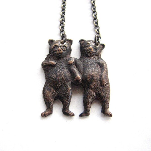 black bear friends necklace - anthropomorphic animals bff necklace Black Friday Etsy Cyber Monday Etsy