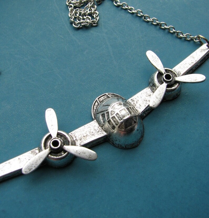 Large Silver Airplane Necklace With Moving Propellers Etsy