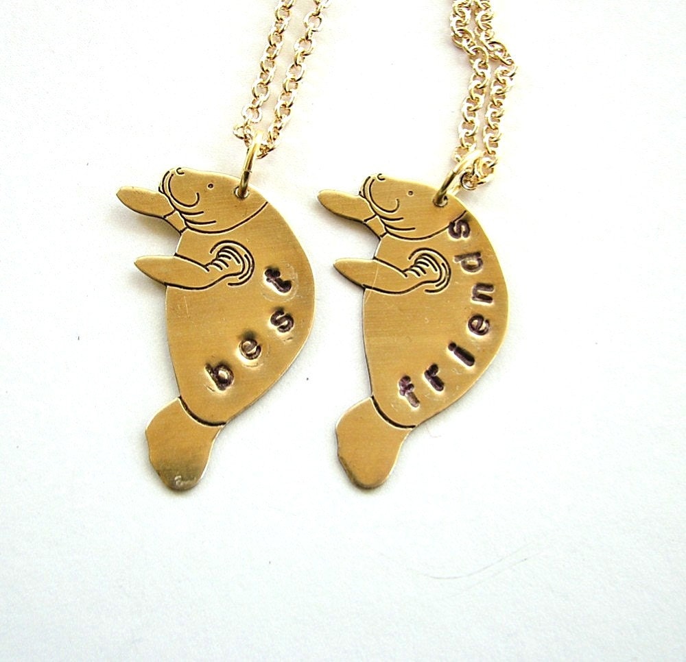 best friends manatee necklace set brass personalized custom | Etsy