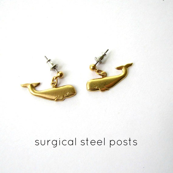 Items similar to whale earrings . choose short or long . surgical steel