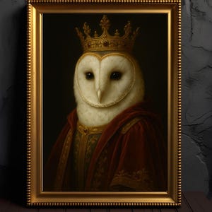 Vintage Renaissance Painting Owl Art Print Bird Wall Art Whimsical Home Decor Gift For Her Living Room Entry way House Warming Birthday Gift