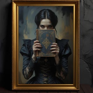 Victorian Woman Reading Bookish Wall Art Print Dark Academia Decor Librariancore Wall Art Moody Reading Nook Painting Book Lover Gifts