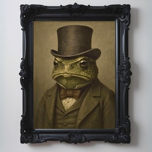 Frog Victorian Portrait Wearing Top Hat Vintage Style Animal Wall Art Frog Print Eclectic Wall Art Animal Lovers Gift for Him