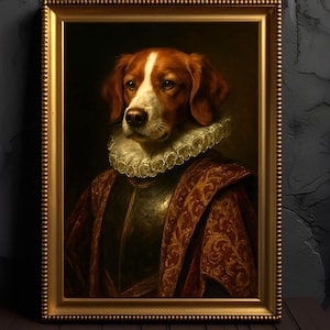 Vintage Renaissance Painting Dog Portrait in Suit, Art Poster Print, Home Decor, Animal Lover Gift, Printable Digital Download