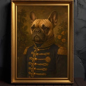 Vintage Renaissance Military Painting Dog Portrait in Suit, Art Poster Print, Home Decor, Animal Lover Gift, Printable Digital Download