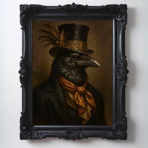 Vintage Raven Wall Art Print Crow Victorian Portrait Dark Forest Wall Art Funny Dark Cottagecore Painting Gothic Decor Dark Academia Gifts