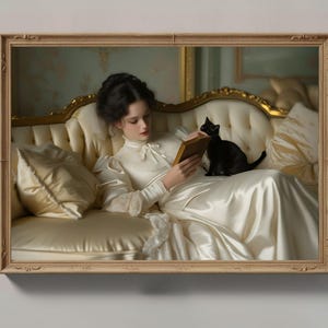 Victorian Lady Reading Painting | Moody Printable Wall Art Antique Portrait Eclectic Vintage Wall Decor Digital Download Classic Art Print 