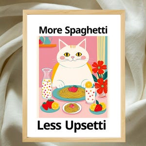 More Spaghetti Less Regretti Funny Cat Print, Retro Diner Poster, Dining Pasta Posters, Italian Kitchen Prints Decor, Unique Art Printable