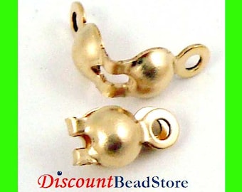 3.2mm 4mm 14k gold filled crimp bead tip knot cover, calotte with 1 ring or 2 rings clamshell GF19 GF20