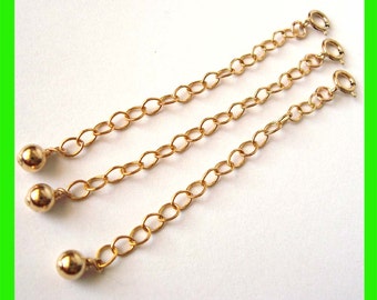 14k Yellow gold filled cable chain extender with 4mm plain or stardustbead, oval quality tag & Spring Clasp gch35 gch36 gch38