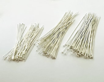 Alfileres de cabeza plana de plata esterlina de calibre 22, 24 y 26 de 1,5 a 3 pulgadas F01 f02 f03