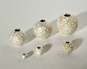 Espaciadores de cuentas redondas de polvo de estrellas de plata esterlina maciza de 2 mm, 3 mm, 4 mm, 6 mm, 7 mm y 8 mm S92 S93 S94 S96 S97 S98