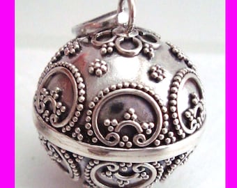 large 22mm round 925 Sterling Silver handcrafted Bali Harmony Jingle Bell Ball Pendant Charm hm47
