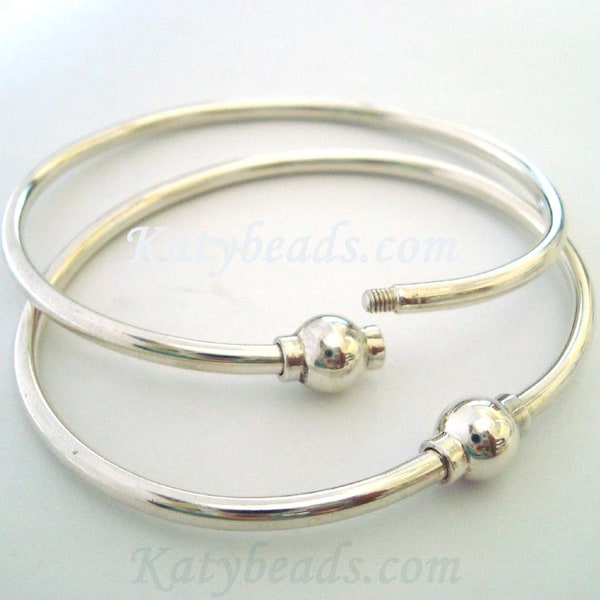 7" solid 925 Sterling silver Charm Bangle Bracelet screw ball clasp cape cod bracelet