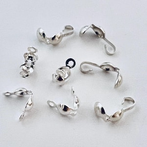 925 sterling silver crimp bead tip knot cover, calottes with 2 rings or 1 ring clam shell F97 F98