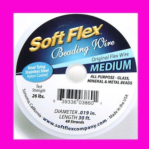 Fine Medium Heavy Soft Flex  stainless steel nylon coated Flex Beading Wire .014 .019 .024 in 30 ft in stainless steel or balck color