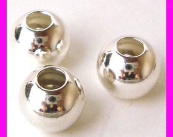 Perles en argent sterling 925 brillant de 8 mm entretoise ronde sans couture avec trou de perle de 3 mm S88