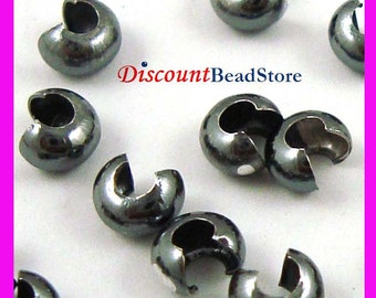 3mm strong oxidized black (gun metal color, rusty) sterling Silver crimp bead cover F36k