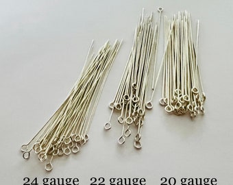 Alfileres de cabeza de ojo de plata esterlina de calibre 20, calibre 22, calibre 24 de 2 pulgadas o 1,5 pulgadas F05 F06 f07
