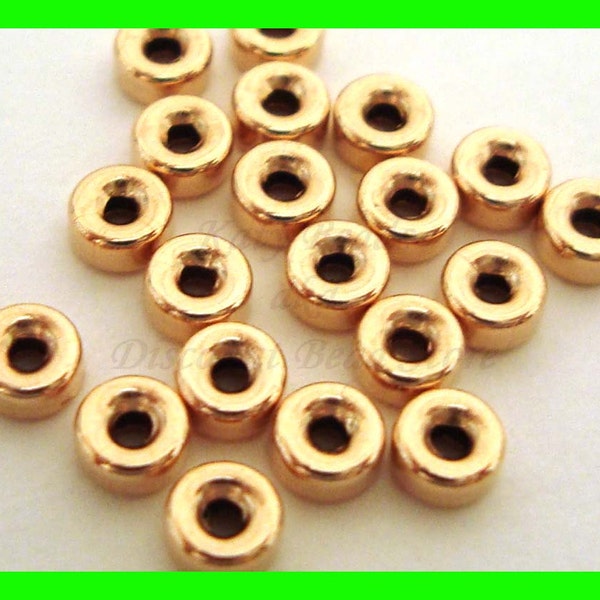 3mm 4mm, 5mm 6mm 14k Yellow gold filled seamless shiny roundel donut, wheel, flat abacus  bead spacers GB33 gb34 gb35 gb36