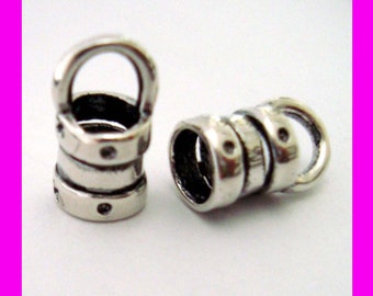 10 pieces 2mm inside hole Sterling Silver leather cord end cap tube with ring/loop with crimp to secure d64