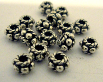 20 BALI 925 Sterling SILVER oxidize twisted wire Rope mini SPACER Bead 4.5mm S18 