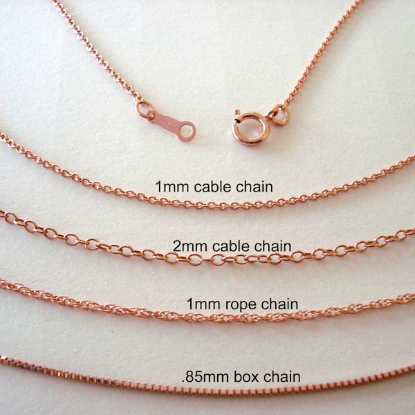 14k ROSE Gold Filled cable rope box chain Necklace finish chain with clasp 16" 18" custom up to 36 inches  made in USA