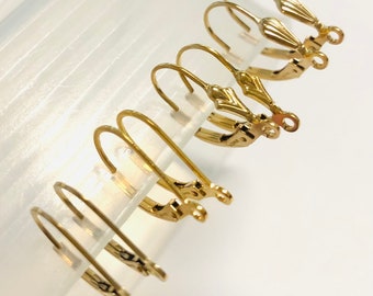 14k Yellow Gold Filled LeverBack Earring Wire interchangeable, plain, Fleur De Lis, Shell lever back ge02 GE04 GE03 ge05