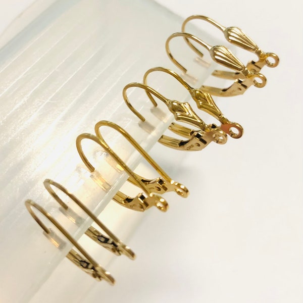 14k Yellow Gold Filled LeverBack Earring Wire interchangeable, plain, Fleur De Lis, Shell lever back ge02 GE04 GE03