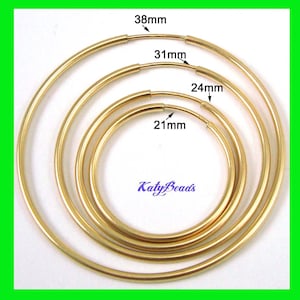 Aros para pendientes sin fin rellenos de oro de 14 k, redondos, de 14 mm, 16 mm, 20 mm, 24 mm, 30 mm, 38 mm, 50 mm y 65 mm, tubo de 1,25 mm GE12