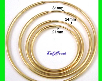 14 mm 16 mm 20 mm 24 mm 30 mm 38 mm 50 mm 65 mm Aros redondos chapados en oro de 14k, tubo de 1,25 mm GE12
