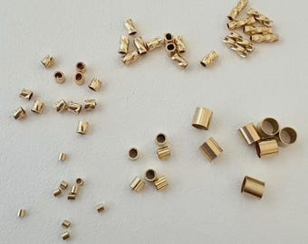 1mm x 1.1mm, 2mm x 2mm, 3mm x 3mm 14k yellow gold filled crimp bead Plain, twisted cut tube bead spacer 1.5mm x 5mm Square cut tube GF01