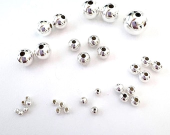 Espaciador de cuentas redondas lisas, brillantes y sin costuras de plata de ley, de 2 mm, 2,5 mm, 3 mm, 4 mm, 5 mm, 6 mm, 7 mm, 8 mm, 10 mm y 12 mm (s65)