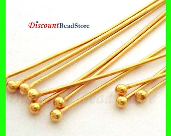 22, 24, 26 or 27 gauge round ball dot gold plated sterling silver Vermeil Headpin 2 - 3 inches head pin VF25