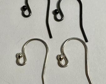10pcs strong oxidized black  or bright sterling silver 925 stamped Sterling Silver ball french hook earring ear wire EarWires  E30