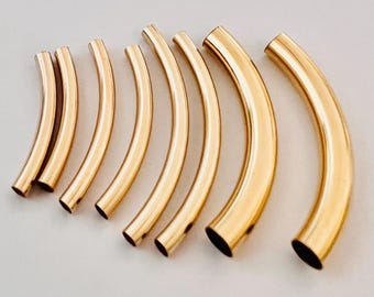 Tubo curvo relleno de oro amarillo de 14 k de 3 mm x 25 mm, 30 mm, 38 mm x 5 mm, arco de luna líquido curvado para collar y pulsera GS325 GS330 GS338