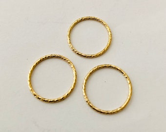 14k yellow gold filled 15mm 17.5mm 19mm 21mm round eternal ring, charm, connector, large sparkle pattern jump ring Gr10