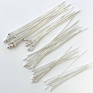 20, 22, 24, 26, 28 gauge sterling silver headpin 925 round ball dot head 1.5, 2, 3 inches  F11 - F15