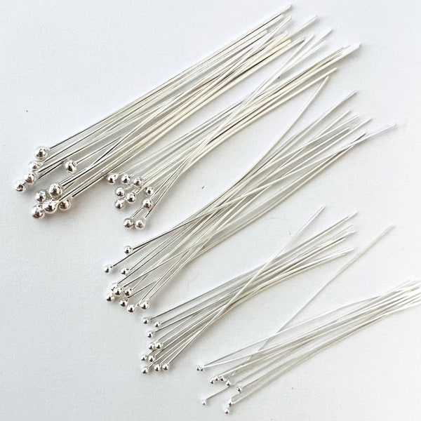 20, 22, 24, 26, 28 gauge sterling silver headpin 925 round ball dot head 1.5, 2, 3 inches  F11 - F15