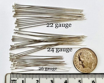 22, 24, 26 gauge 1.5 -  3 inches sterling silver flat head pin headpins F01 -  f03