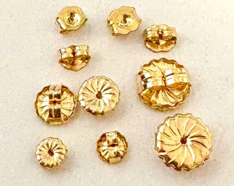 Cierre de pendiente redondo en espiral de 5 mm, 5 mm, 7 mm, 9 mm, premium, chapado en oro amarillo de 14k, tuercas para pendientes, cierre de botón GE26 GE25