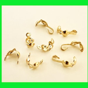 3.2mm 4mm 14k gold filled crimp bead tip knot cover, calotte with 1 ring or 2 rings clamshell GF19 GF20