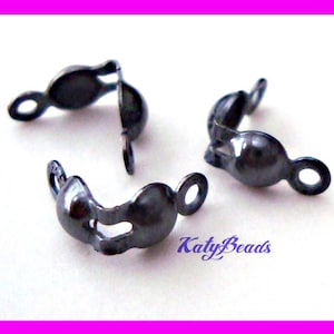 oxidized black gunmetal color 925 sterling silver crimp bead tip knot cover with 2 rings clamshell F98