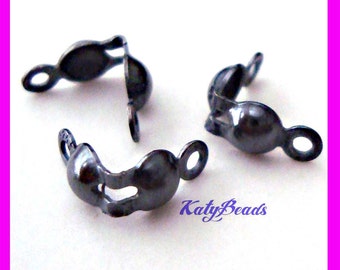 oxidized black gunmetal color 925 sterling silver crimp bead tip knot cover with 2 rings clamshell F98