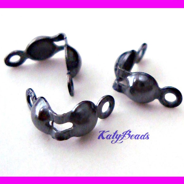 oxidized black gunmetal color 925 sterling silver crimp bead tip knot cover with 2 rings clamshell F98