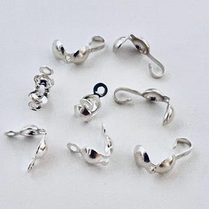 925 sterling silver crimp bead tip knot cover with 2 loops or 1 loop rings clam shell F98 F97