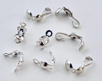 Nudo de punta de cuenta engarzada en plata de ley 925 con cubierta de 2 bucles o anillos de 1 bucle con forma de concha F98 F97