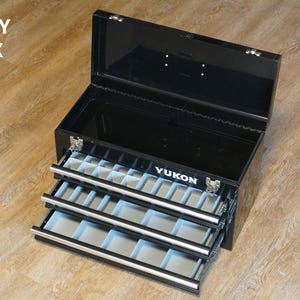 Gridfinity Steel Toolbox | 3-Drawer Tool Box with Gridfinity Bins | Heavy-Duty Storage, Toolbox Organizer Kit