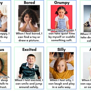 Tarjetas de emociones para niños: 32 tarjetas imprimibles con estrategias de afrontamiento / Descarga digital, PNG para docentes, tarjetas de emociones, tarjetas de aprendizaje