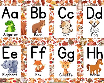 Autumn ABC Flashcards, Woodland Animals, Homeschool Printable (PDF)